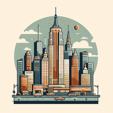 New York City skyscrapers. Vector illustration in retro style.のイラスト素材