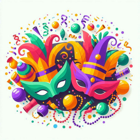 Mardi Gras carnival mask and confetti. Vector illustration.のイラスト素材