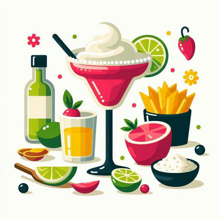 Cocktail set. Vector illustration of a cocktail in a glass with ice cream, fruits and vegetables.のイラスト素材