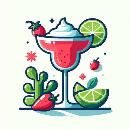 Strawberry cocktail with ice cream and lime. Vector illustration.のイラスト素材