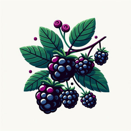 Blackberry branch with leaves and berries. Hand drawn vector illustration.のイラスト素材