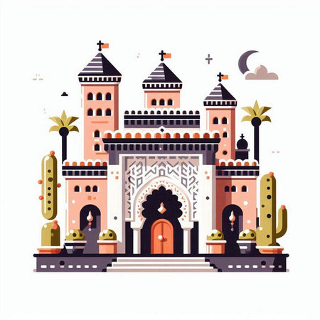 Flat design illustration of Taj Mahal in Agra, Uttar Pradesh, Indiaのイラスト素材
