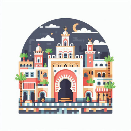 Taj Mahal flat illustration. Taj Mahal is the largest city in India.のイラスト素材