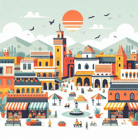 Colorful buildings and streets of the ancient city, vector illustration.のイラスト素材