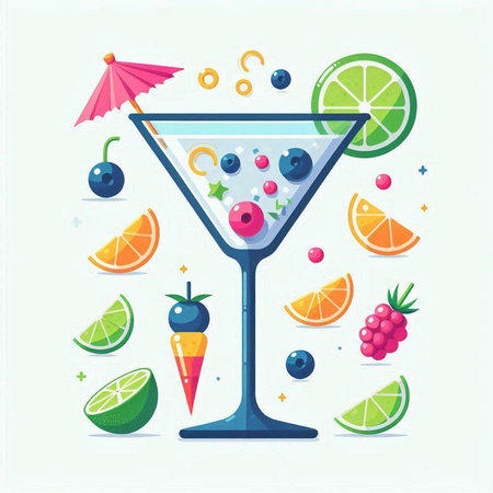 Cocktail with fruits and berries. Flat style vector illustration.のイラスト素材