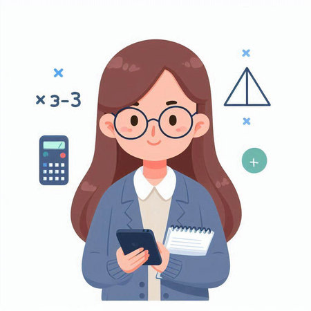 Young business woman with a smartphone. Vector illustration in a flat style.のイラスト素材