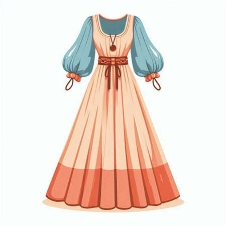 Vector illustration of a beautiful vintage dress. Isolated on white background.のイラスト素材