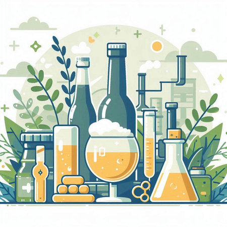 Vector illustration of a set of alcoholic beverages on the background of natureのイラスト素材