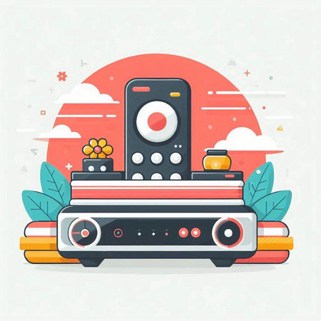Vector illustration of a flat design concept of music, entertainment, technology.のイラスト素材