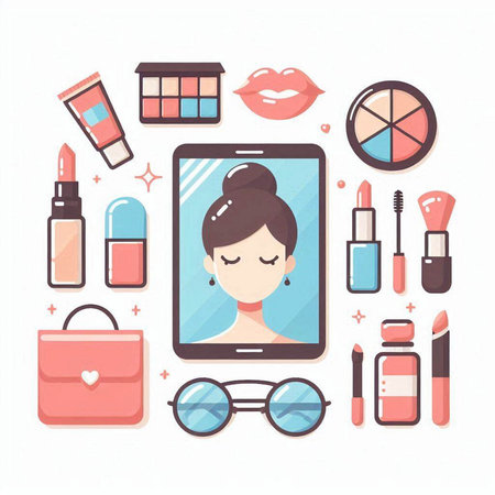 Cosmetics and make-up. Vector illustration in flat style.のイラスト素材