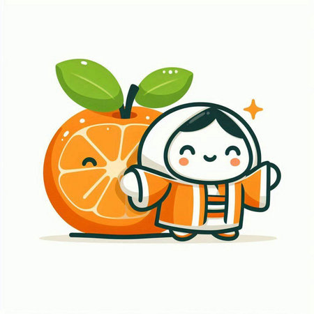 Cute astronaut with tangerine on white background. Vector illustration.のイラスト素材
