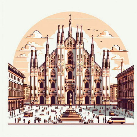 Cathedral of Milan, Italy, Europe. Hand drawn vector illustration.のイラスト素材