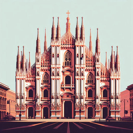 Basilica of Our Lady of the Immaculate Conception in Milan, Italyのイラスト素材