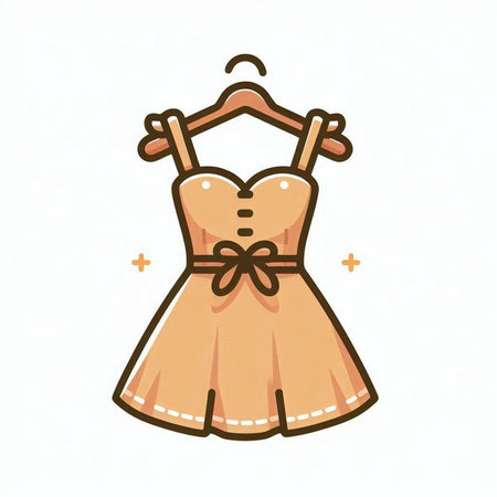 Women's dress with bow on a hanger. Vector illustration.のイラスト素材