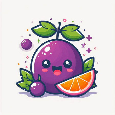 Cute cartoon fruit character, vector illustration. Mascot design.のイラスト素材