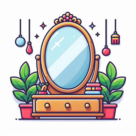 Vector illustration of a mirror in a flat style. Vector illustration.のイラスト素材