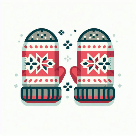 Christmas mittens with snowflakes. Vector illustration in flat styleのイラスト素材