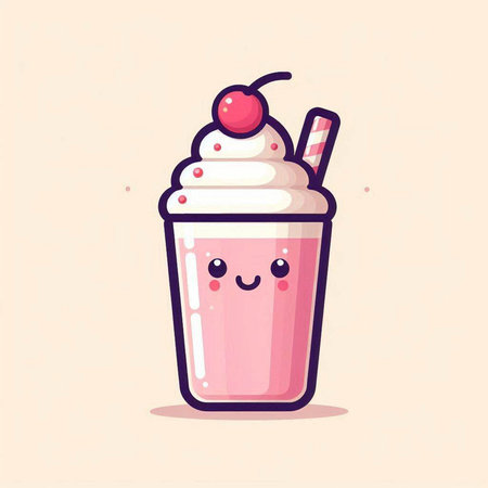 Cute milkshake with whipped cream and cherry. Vector illustration.のイラスト素材