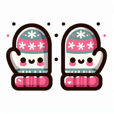 Cute cartoon mittens with snowflakes. Vector illustration.のイラスト素材