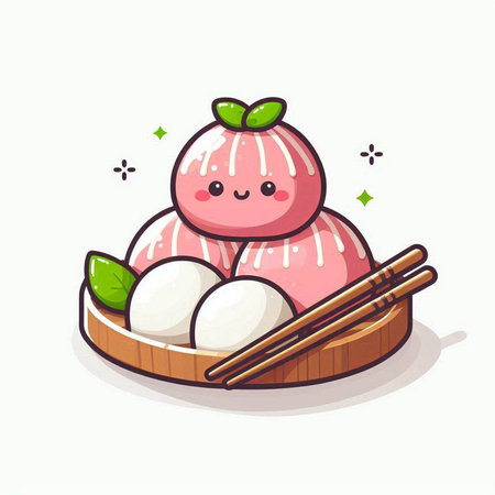 Strawberry ice cream in a bowl with chopsticks. Vector illustration.のイラスト素材