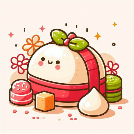 Cute vector illustration of kawaii christmas cake and sweetsのイラスト素材