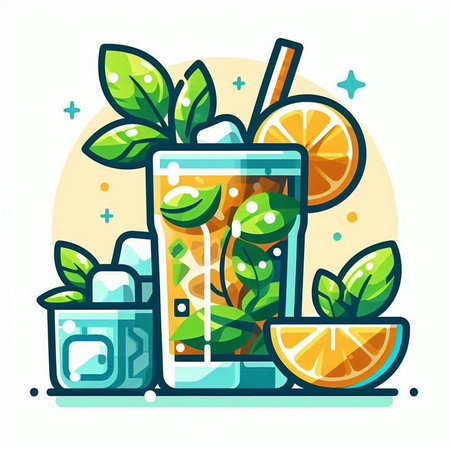 Cocktail with lemon, orange and mint. Vector illustration.のイラスト素材