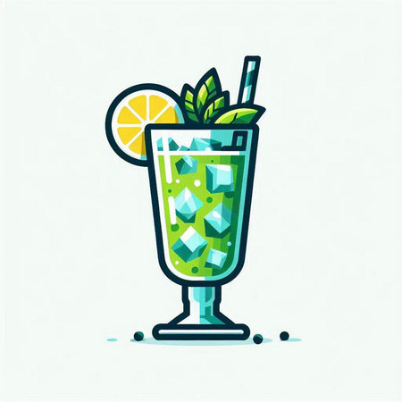 Cocktail with lime, mint and ice. Vector illustration.のイラスト素材