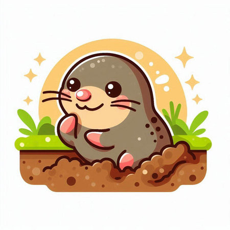 Mole in the hole. Cute cartoon character. Vector illustration.のイラスト素材