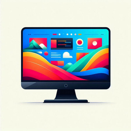Computer monitor with colorful abstract background. Vector illustration. Eps 10.のイラスト素材