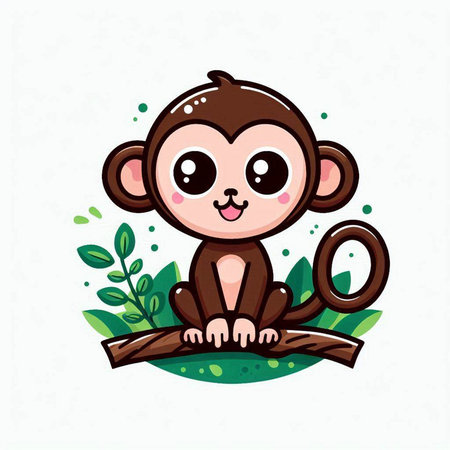 Cute cartoon monkey sitting on a tree branch. Vector illustration.のイラスト素材