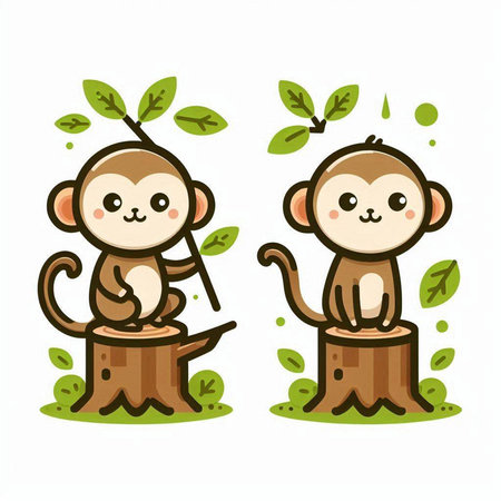 Cute monkey and monkey sitting on the tree. Vector illustration.のイラスト素材