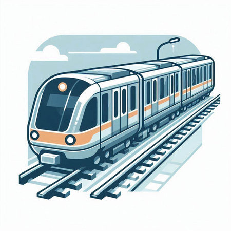 Modern high-speed train on the railway track. Vector illustration.のイラスト素材