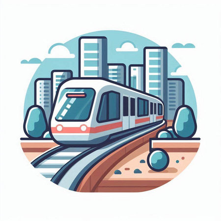 Train in the city. Modern transport. Vector illustration in flat styleのイラスト素材