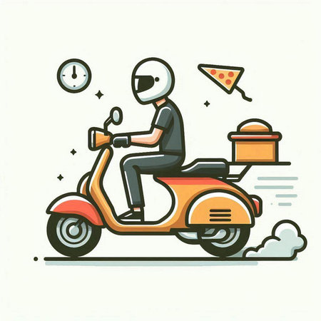 Vector illustration of a man riding a scooter on a white background.のイラスト素材