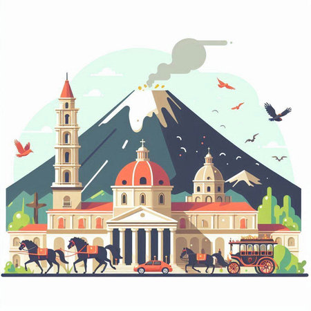 Travel to Italy. Landmarks of Italy. Vector illustration in flat styleのイラスト素材