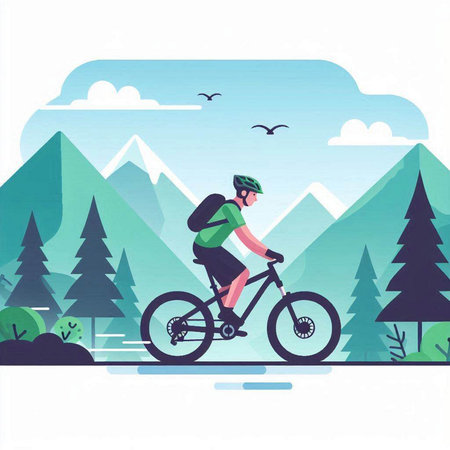 Cyclist in the mountains. Flat design. Vector illustration.のイラスト素材