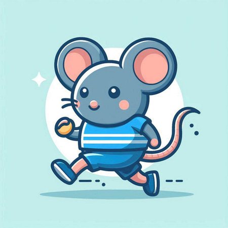 Cute cartoon mouse in blue striped t-shirt. Vector illustration.のイラスト素材