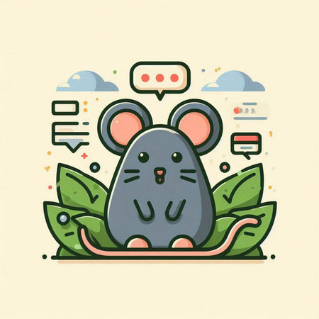 Vector illustration of cute mouse. Line art flat design for web, site, advertising, banner, poster, board and print.のイラスト素材