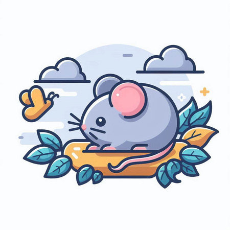 Cute mouse on the background of the sky. Vector illustration.のイラスト素材