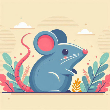 Cute mouse in the forest. Vector illustration in flat style.のイラスト素材