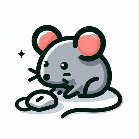 mouse with mouse toy on white background. Vector illustration in cartoon style.のイラスト素材