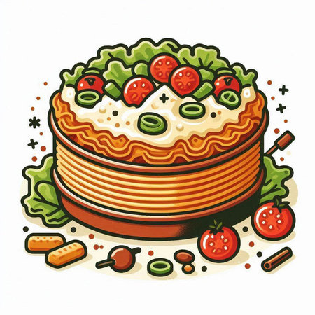 Illustration of a cake with strawberries, kiwi and cheeseのイラスト素材