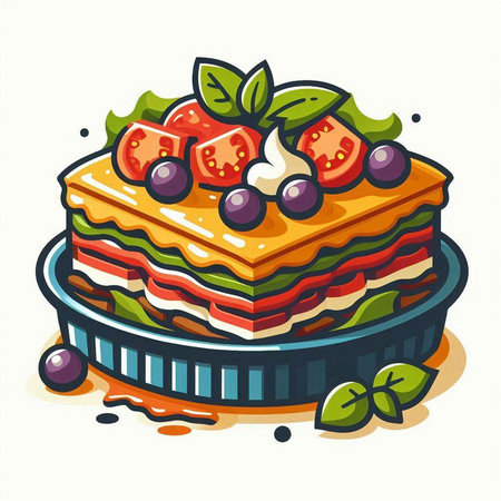 Illustration of a piece of cake with berries on a white backgroundのイラスト素材