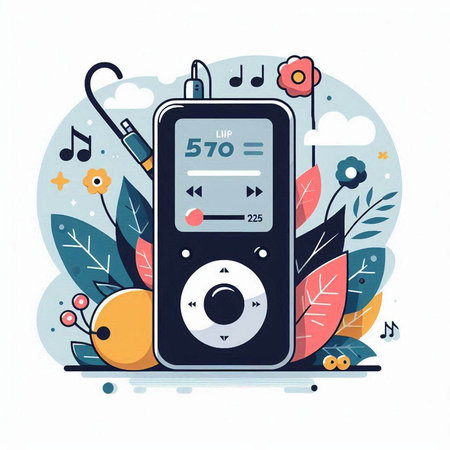 Music player with headphones. Vector illustration in flat style. Music concept.のイラスト素材