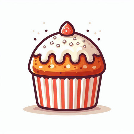 Cupcake with whipped cream. Vector illustration in cartoon style.のイラスト素材