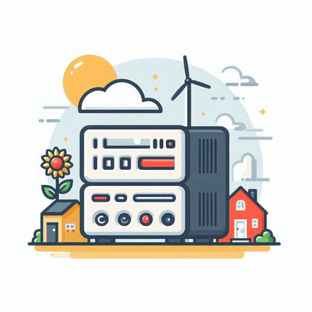 Windmill flat line icon. Vector illustration. Renewable energy concept.のイラスト素材