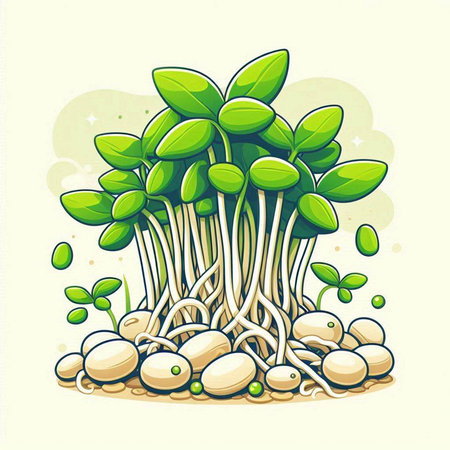 Illustration of a green sprout with roots on a white backgroundのイラスト素材