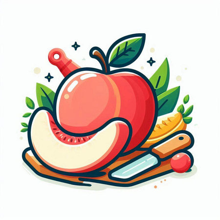 Fruit and vegetables. Apple and melon. Vector illustration.のイラスト素材