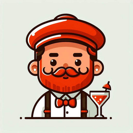 Cute cartoon bartender with a glass of cocktail. Vector illustration.のイラスト素材