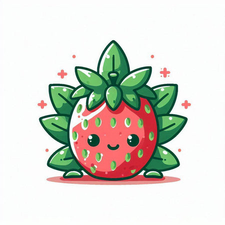 Cute cartoon strawberry character. Vector illustration isolated on white background.のイラスト素材